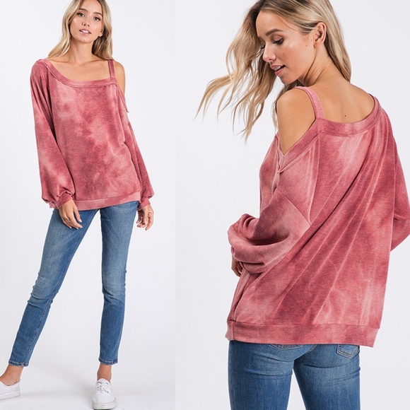 RUTH Tie Dye Cold Shoulder Top - RUST - Picture 2 of 3